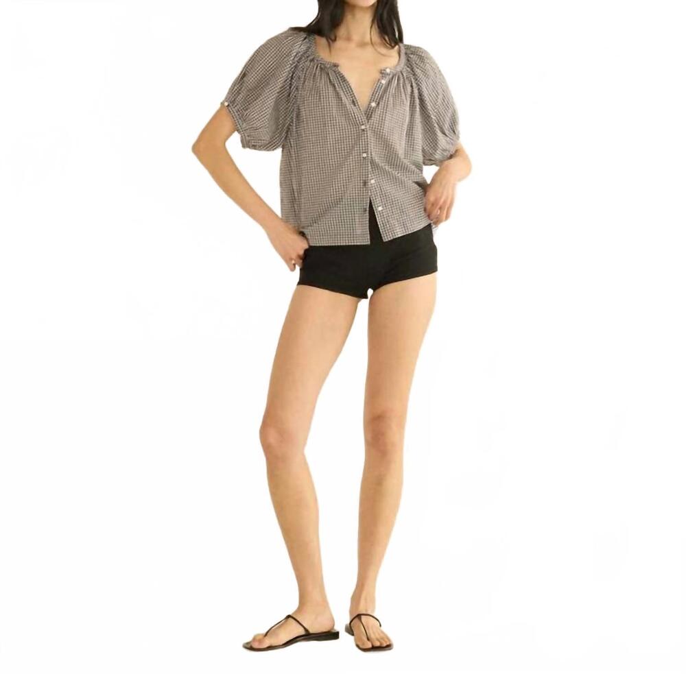 NEW DÔEN june short sleeve top in noir gingham